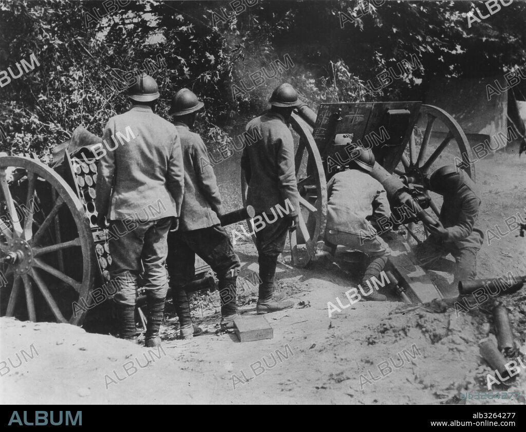 Battle of Doiran, 1916. Serbian (French 75mm.) gun in action, Salonika Front, August 1916.