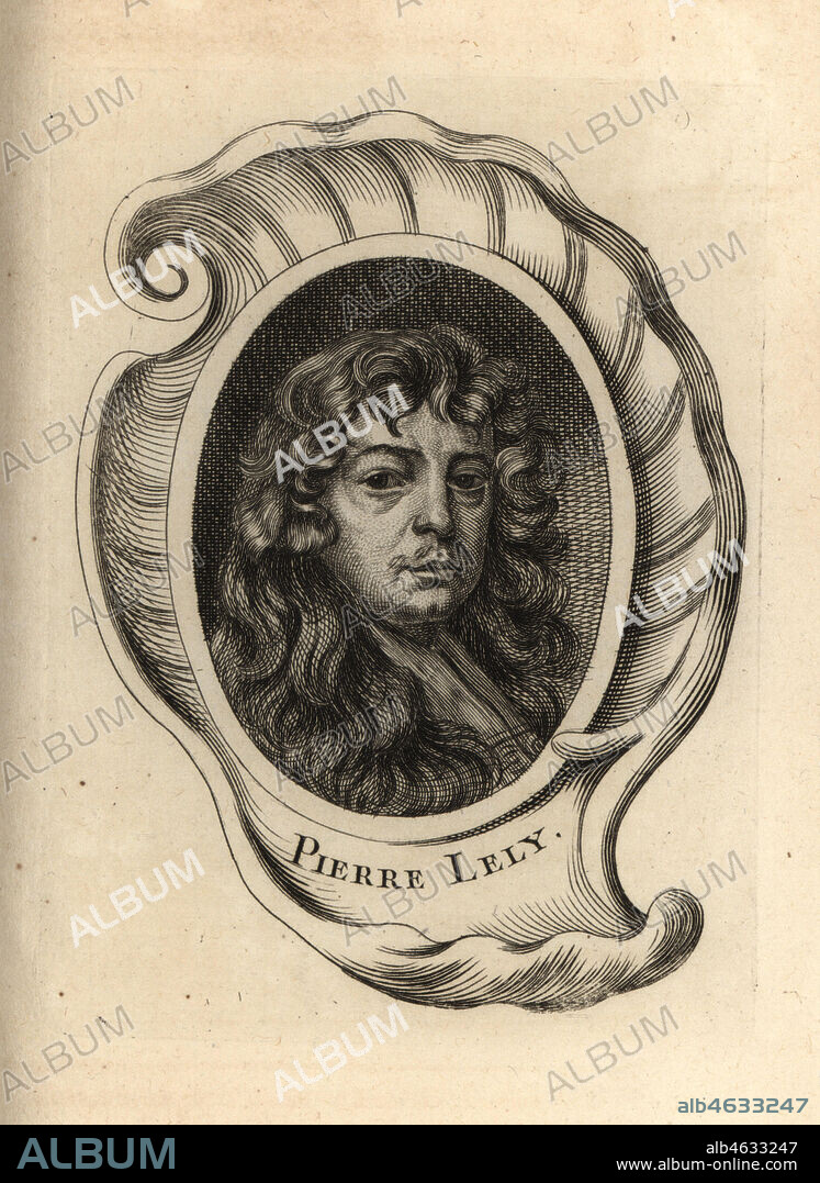 Portrait of Sir Peter Lely, Dutch painter to the court of England, 1618-1680. Pierre Lely. Copperplate engraving after a self portrait by Peter Lely rom Antoine-Joseph Dezallier dArgenvilles Abrege de la vie des plus fameux peintres, Lives of the most Famous Artists, de Bure lAine, Paris, 1762.