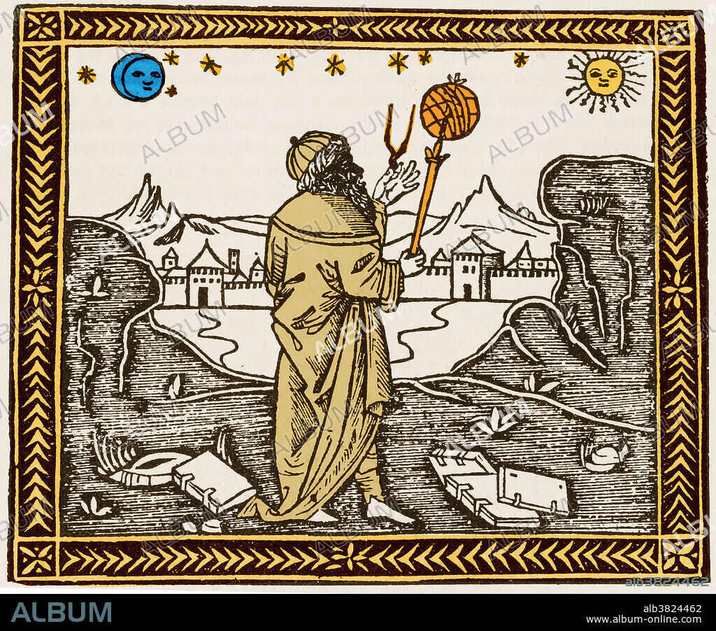 From Albumasar's Introductorium in Astronomism. Venice, 1513. European learning changed when the Arabs entered Spain. Endowed with an insatiable curiosity concerning foreign learning, guided by an Oriental imagination, and filled with energy of people who had extended their boundaries from the Indus to the Pyrenees, the Arabs in their writings show a dynamism which sharply contrasts with the passive wisdom of their western counterparts. Albumasar himself was a ninth century Arabic astronomer whose analysis of the heavens resulted in the creation theory based on the alignment of the seven known planets. Abu Ma'shar, Ja'far ibn Muhammad al-Balkhi (August 10, 787 -March 9, 886) was a Persian astrologer, astronomer, and Islamic philosopher, thought to be the greatest astrologer of the Abbasid court in Baghdad. He was not a major innovator and as an astrologer he was not intellectually rigorous. Nevertheless, he wrote a number of practical manuals on.