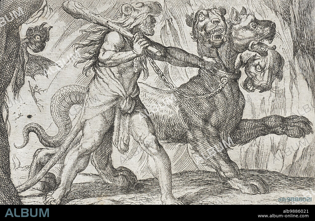 ANTONIO TEMPESTA y NICOLAUS VAN AELST. Hercules and Cerberus, 1608. From The Labors of Hercules, pl. 11.