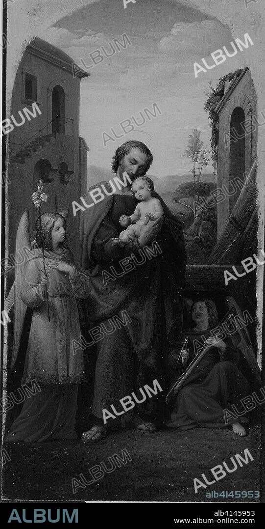 St. Joseph and Christ Child. Leopold Kupelwieser; Austrian, 1796-1862. Date: 1840. Dimensions: 13 3/16 × 6 5/8 in. (33.5 × 17.4 cm). Oil on copper. Origin: Austria.