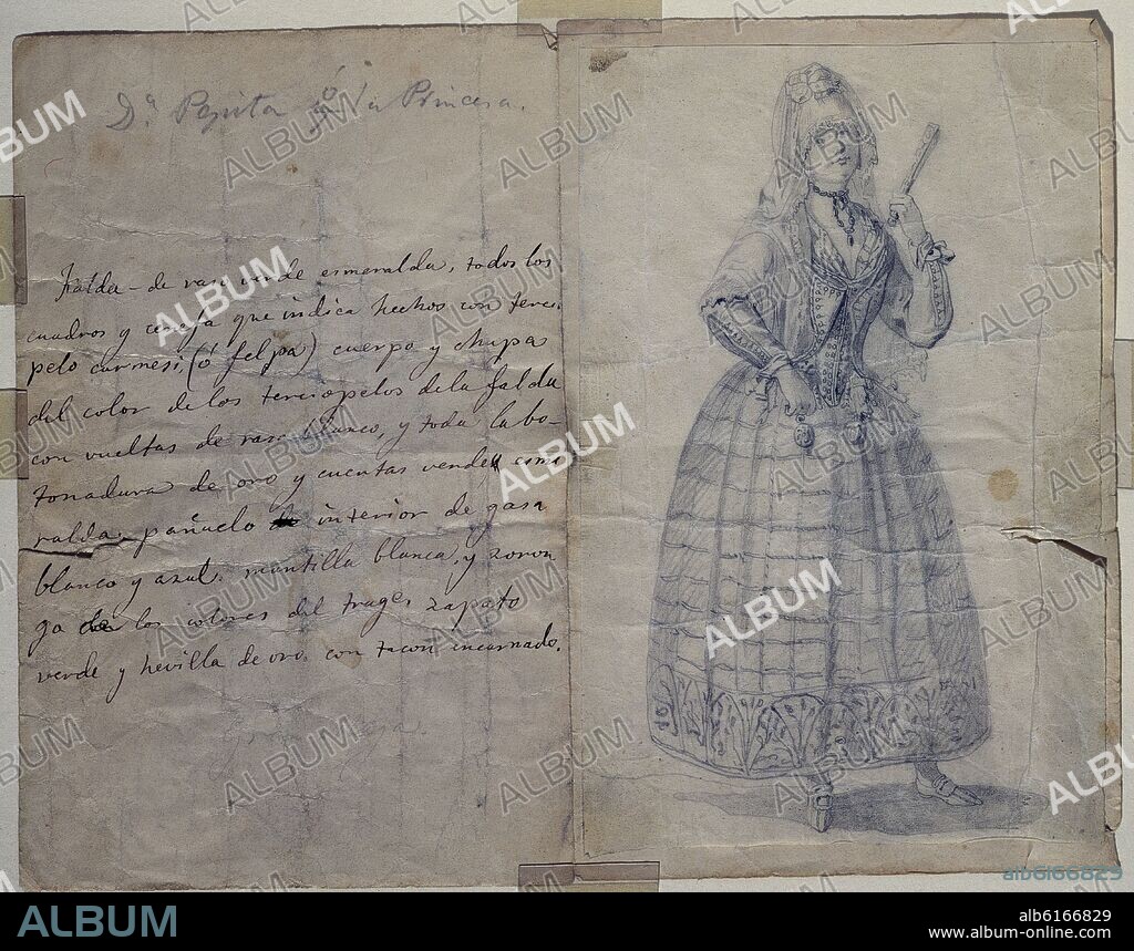 FEDERICO DE MADRAZO Y KUNTZ (1815-1894). FIGURIN PARA LA ZARZUELA PAN Y TOROS-DOÑA PAQUITA.
