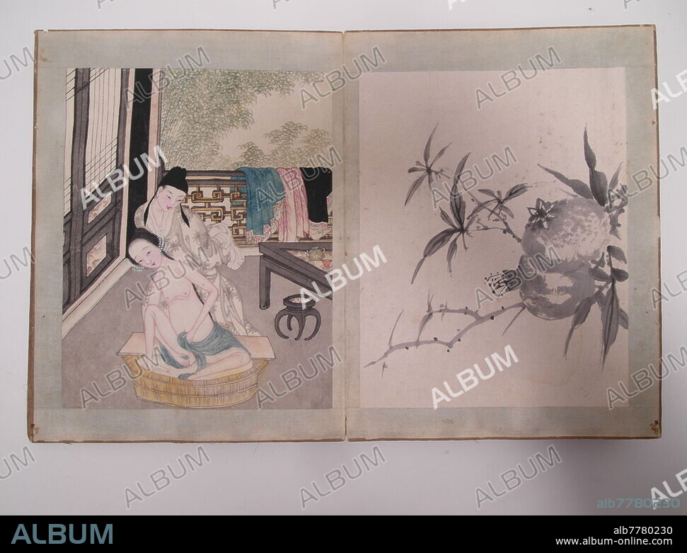 FANFOLD BOOK WITH 18 EROTIC AND 18 BLACK INK PAINTINGS.<br><br>China. Qing dynasty. 18th/19th c. Art trade, Van Ham.