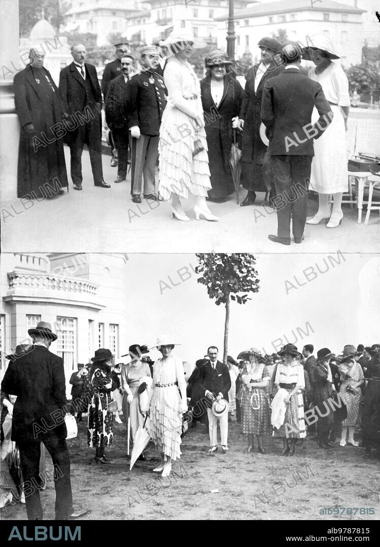 August 16, 1920. Santander. The summer of the Royal family. HM Queen Victoria (X), arriving at the Casino (1) to inaugurate the Red Cross Raffle, and at the Hippodrome (2), during the Horse Racing.