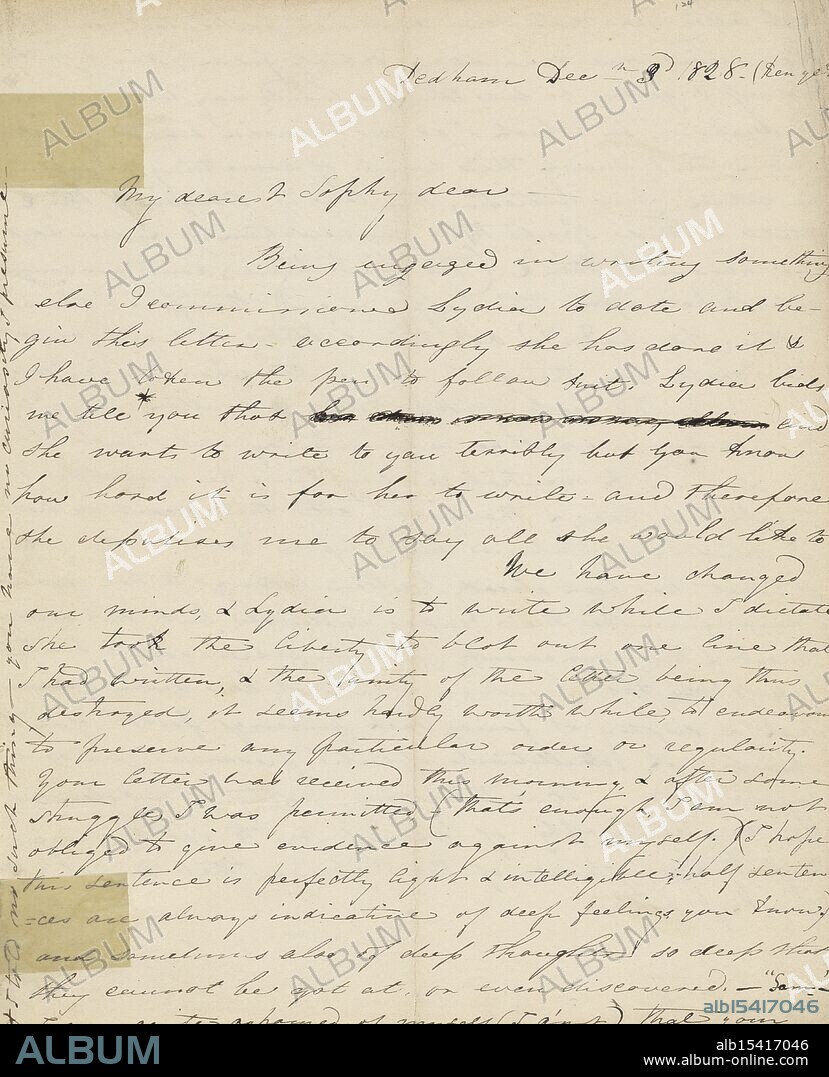 Haven, Lydia G. Sears, ALS to SAPH. Dec. 3, 1828., Date Created: 1828-12-03, Place: Dedham, MA, Letters, Extent: 1 leaf, 2 written sides, Snowflakes gently fall, Dear SAPH, from Dedham's home, Winter's peaceful hush.