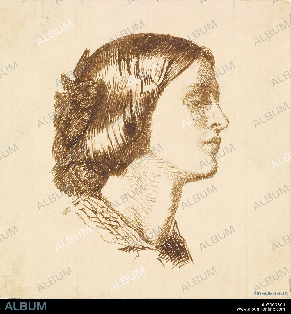 Portrait, perhaps of Elizabeth Siddal, 1850 Dante Gabriel Rossetti, Drawing, Ink, PortraitPre-Raphaelite, Female.