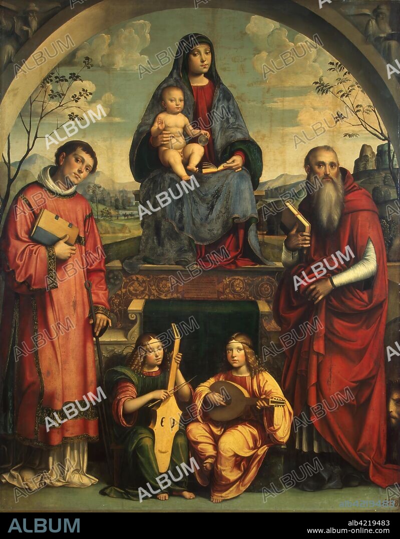 FRANCESCO FRANCIA (FRANCESCO DI MARCO DI GIACOMO RAIBOLINI). 'Madonna and Child with St Lawrence and St Jerome and Two Angels Making Music'. Italy, 1500. Dimensions: 193x151 cm.