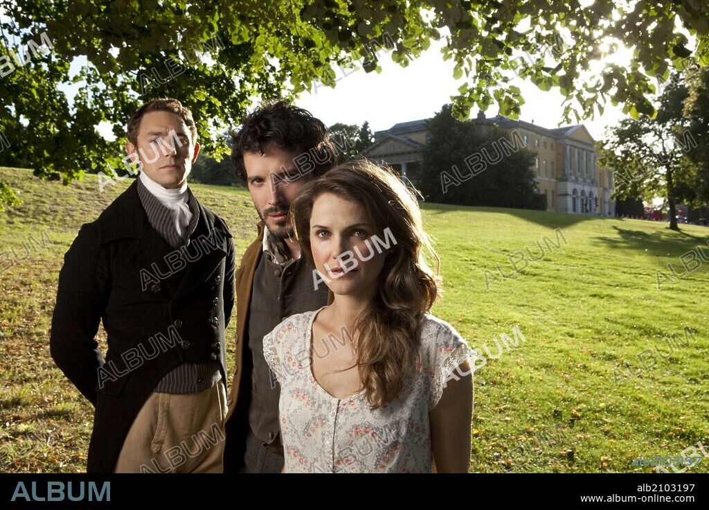 BRET MCKENZIE, JJ FEILD and KERI RUSSELL in AUSTENLAND, 2013, directed by JERUSHA HESS. Copyright FICKLE FISH FILMS.