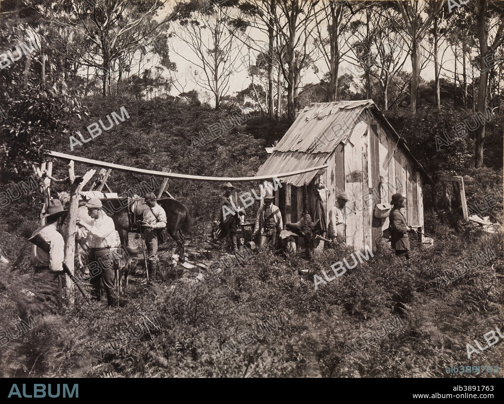 ARCHIBALD JAMES CAMPBELL. Bertie's Hut, Field Naturalists ' Club Expedition to King Island. Date/Period: 1887 - 1888. Image. Height: 150 mm (5.90 in); Width: 200 mm (7.87 in).