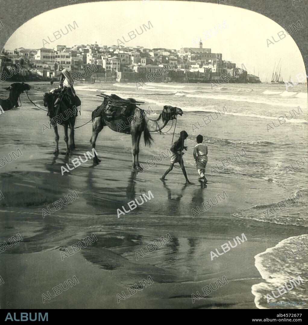 'Jaffa, the Joppa of Bible Times, Palestine', c1930s. Jaffa is known for association with biblical stories of Jonah, Solomon and Saint Peter and  the mythological story of Andromeda and Perseus. From "Tour of the World". [Keystone View Company, Meadville, Pa., New York, Chicago, London].