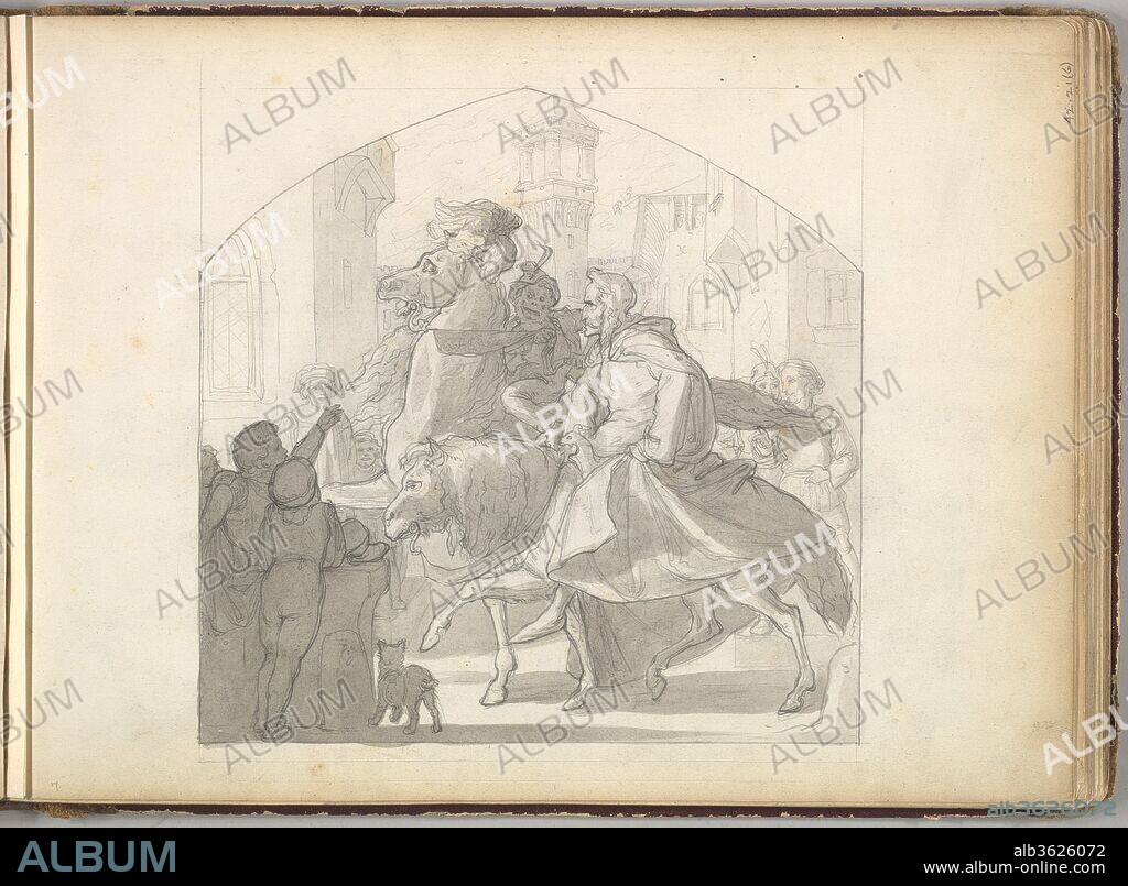 LORD LEIGHTON FREDERIC. A Man and a Monkey Riding on Horseback (in Sketch Book With Drawings on Twenty-six Leaves). Artist: Frederic, Lord Leighton (British, Scarborough 1830-1896 London). Dimensions: Sheet (page): 7 7/8 x 10 7/8 in. (20 x 27.6 cm). Date: ca. 1849.