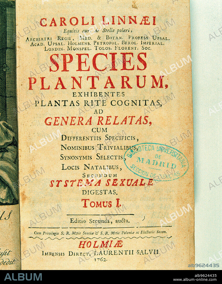 Title page of 'Species plantarum', by Charles Linnaeus, 1762.