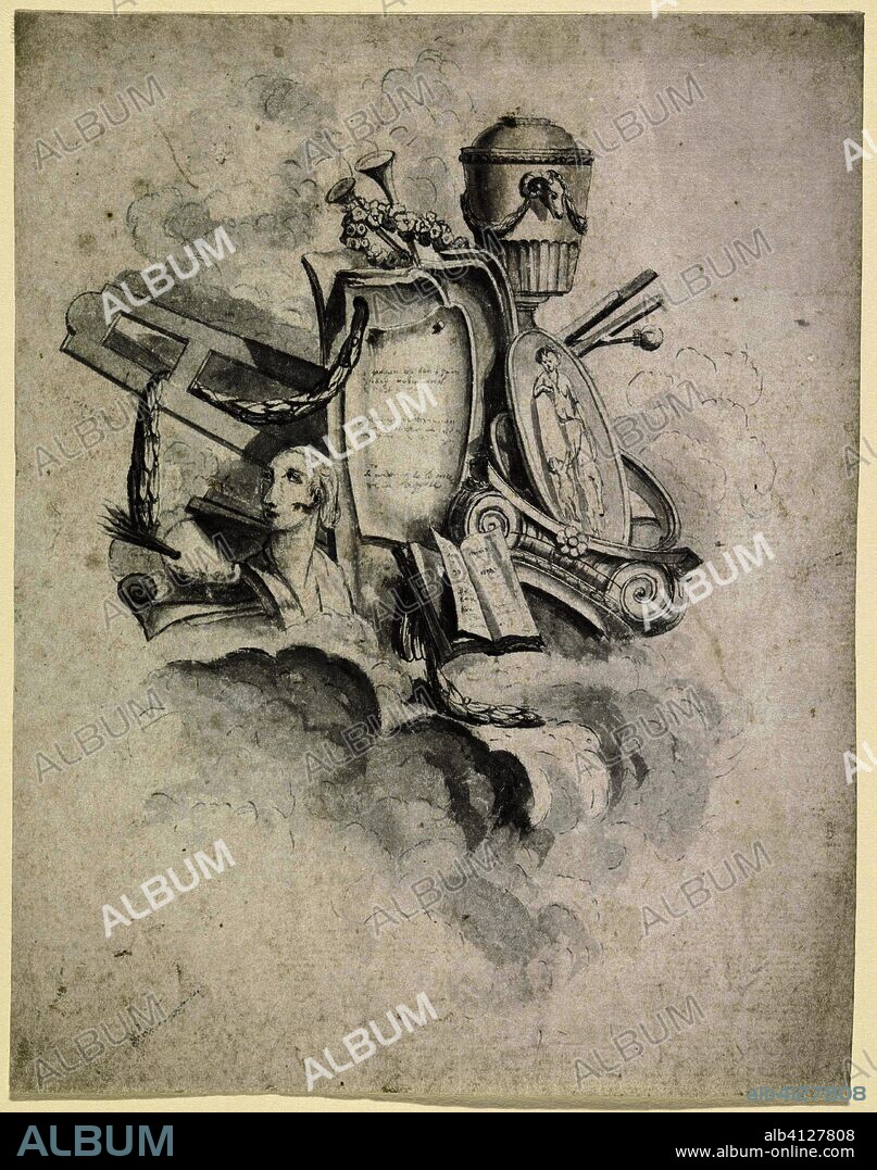 Trophy with attributes associated with the arts. Artist: Jean-Charles Delafosse. Artist: Pierre Gabriel Berthault. Draughtsman: anonymous. Dating: in or after 1747 - 1800. Measurements: h 190 mm × w 148 mm.
