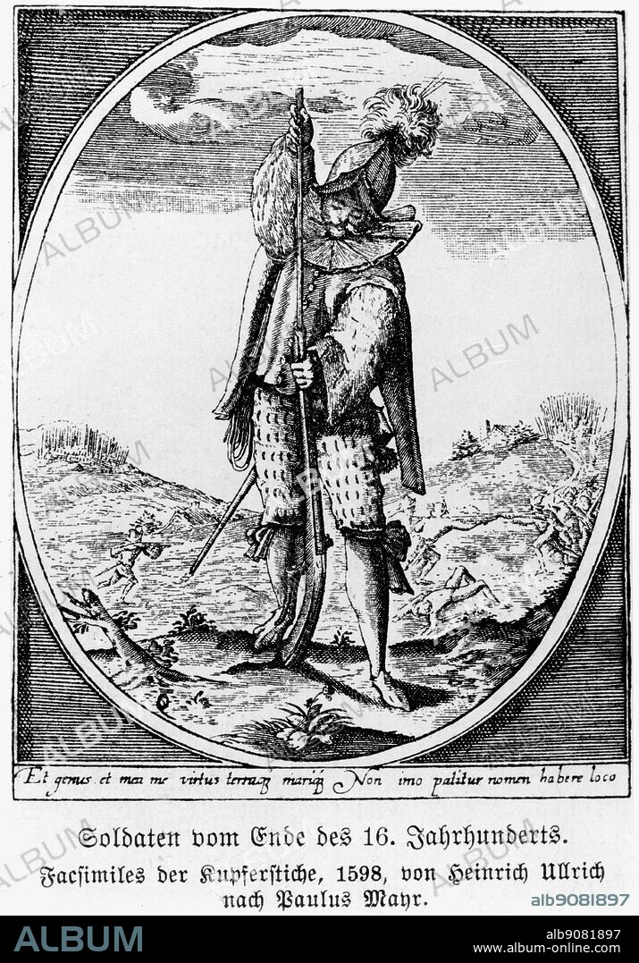 Warfare: Engraving of a German soldier from the end of the 16th century by Heinrich Ulrich.
