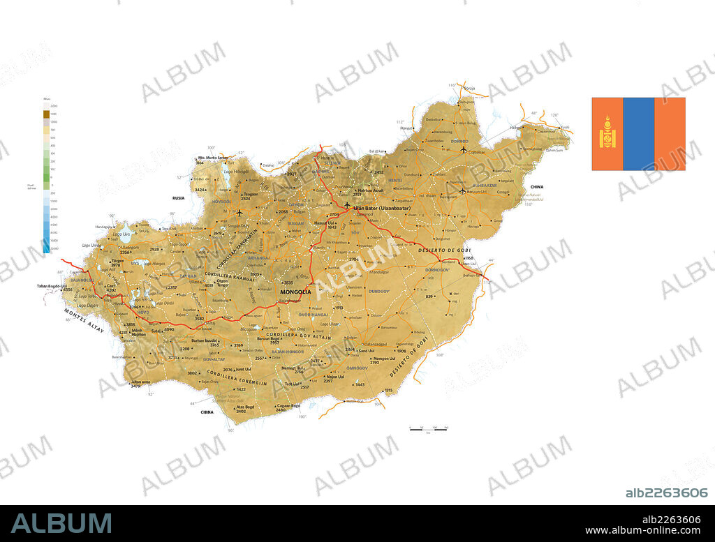 MONGOLIA. Mapa físico y político de Mongolia.