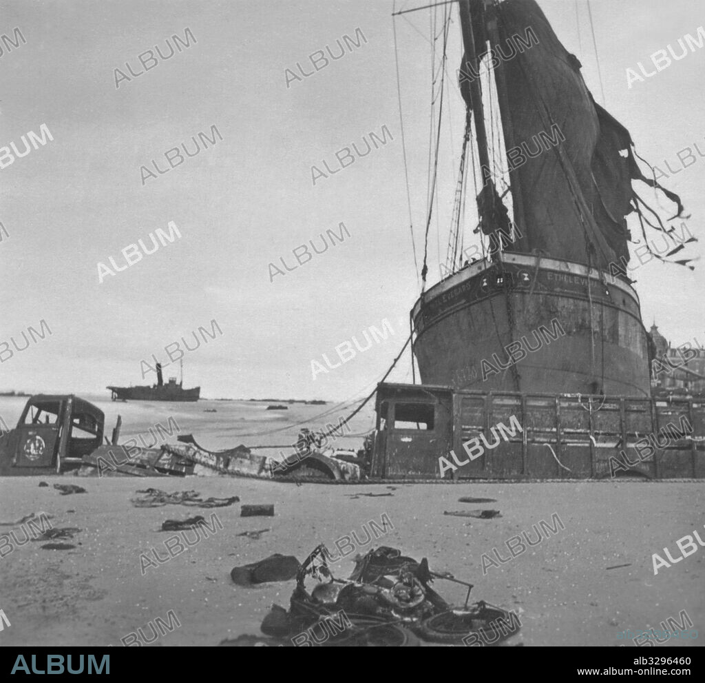 Dunkirk – Destroyed ships and equipment left on the beach at Dunkirk by the British Expeditionary Force.