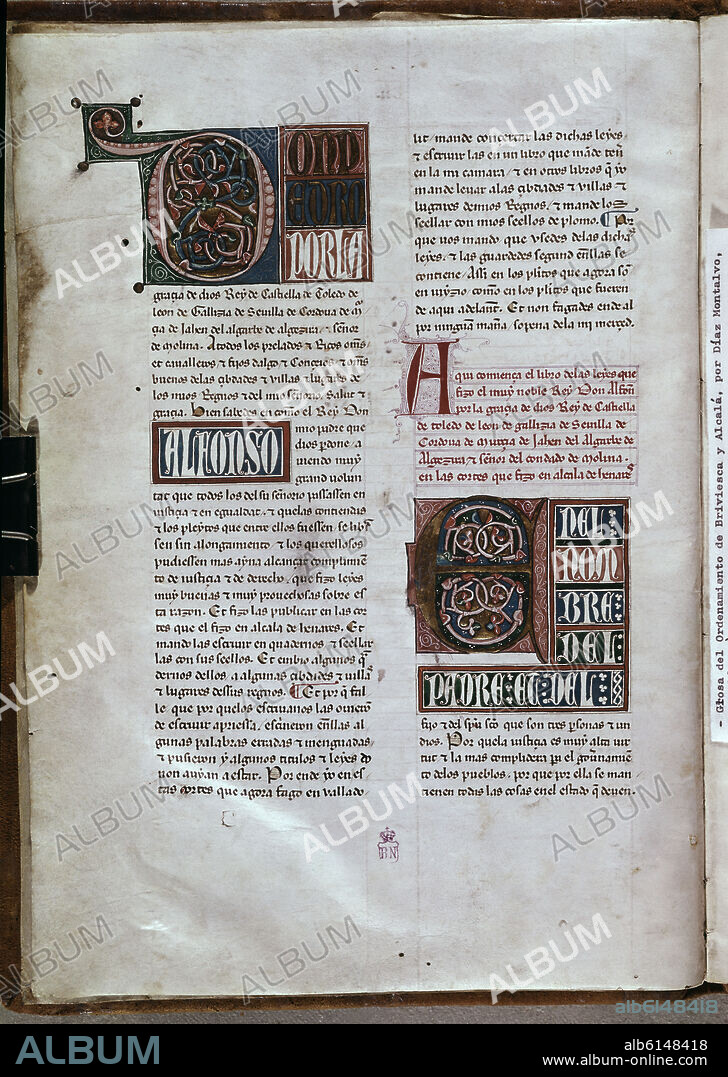 ALFONSO DIAZ MONTALVO (1405-1499). ORDENAMIENTO DE ALCALA - SIGLO XIV - VIT15-7 F1V -ORDENAMIENTO DE LAS LEYES QUE ALFONSO XI HIZO EN LAS CORTES DE ALCALA DE HENARES.