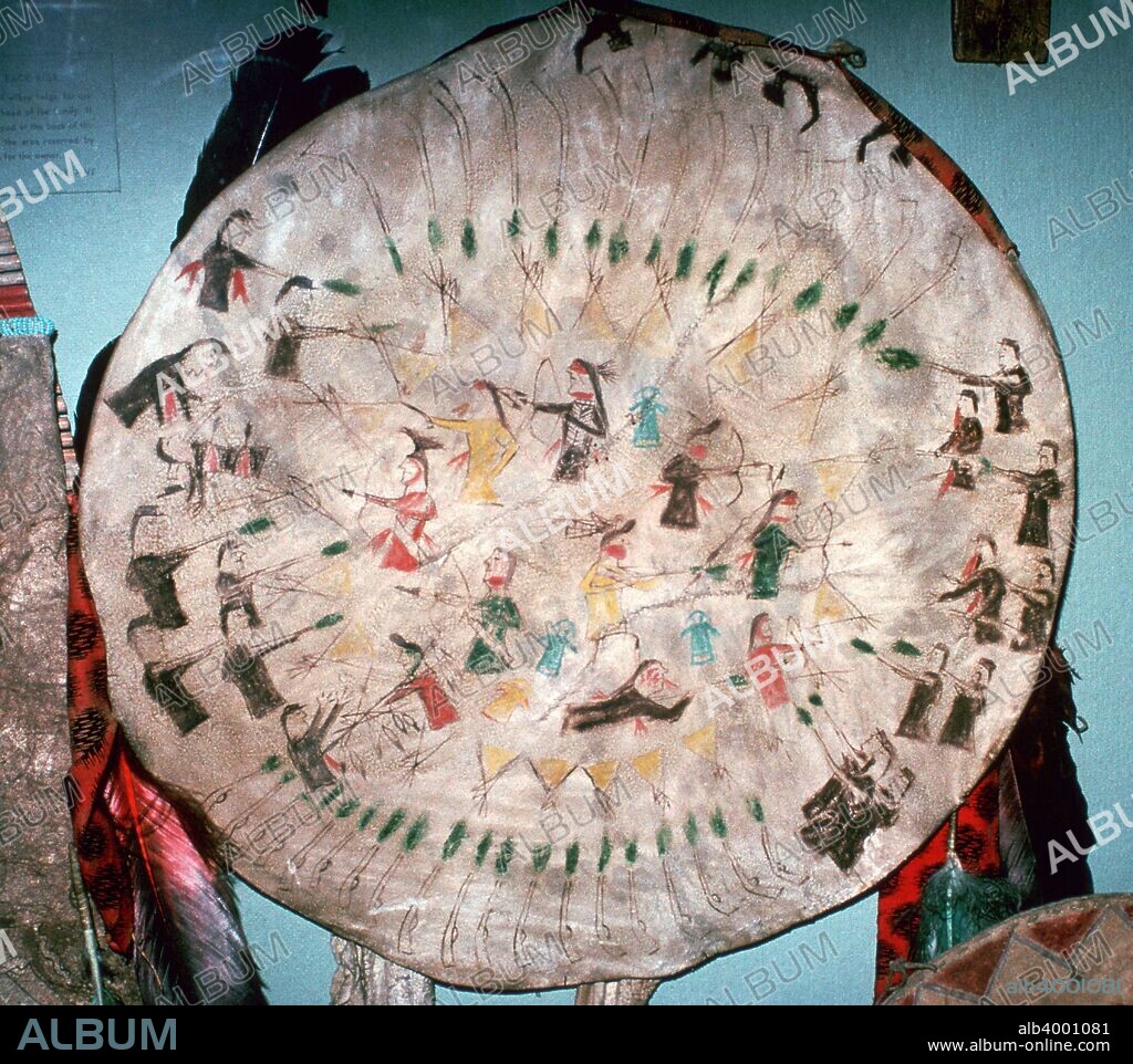 Dakota War Shield, showing Native Americans surrounded by US Cavalry.