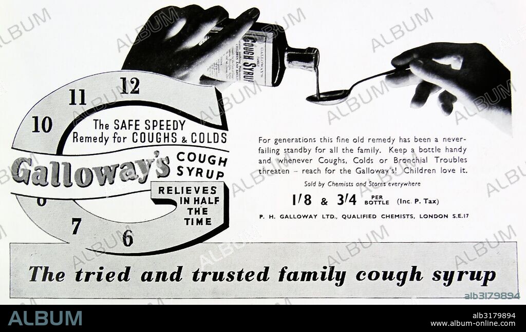 Advert for Galloway's cough syrup.