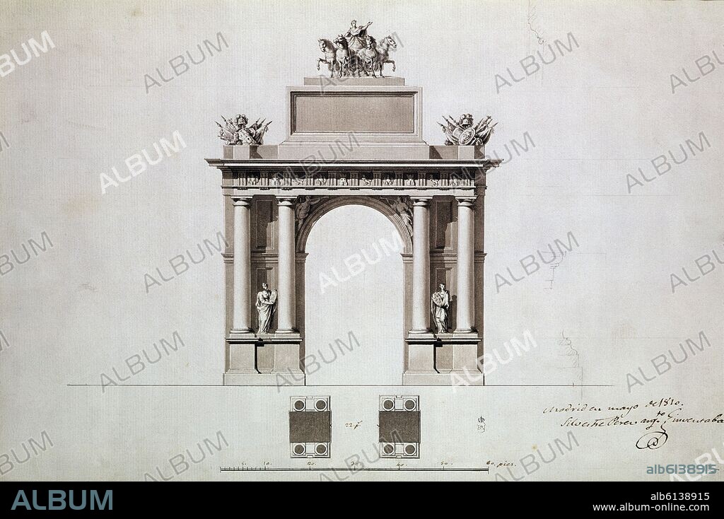SILVESTRE PEREZ Y MARTINEZ (1767-1825). DIBUJO-PROYECTO DEL ARCO DE TRIUNFO.