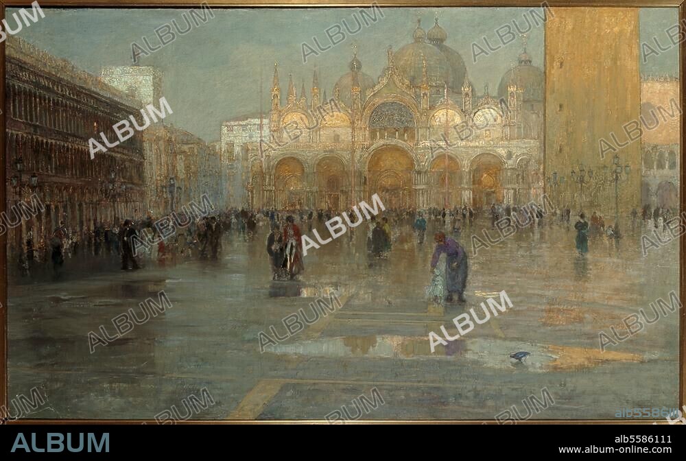 PIETRO FRAGIACOMO. Fragiacomo, Pietro. 1856-1922. "Piazza San Marco after the Rain, Venice", 1914. Oil on canvas, 78 × 128cm. London, Sotheby's. Lot 105, 2/04/98.