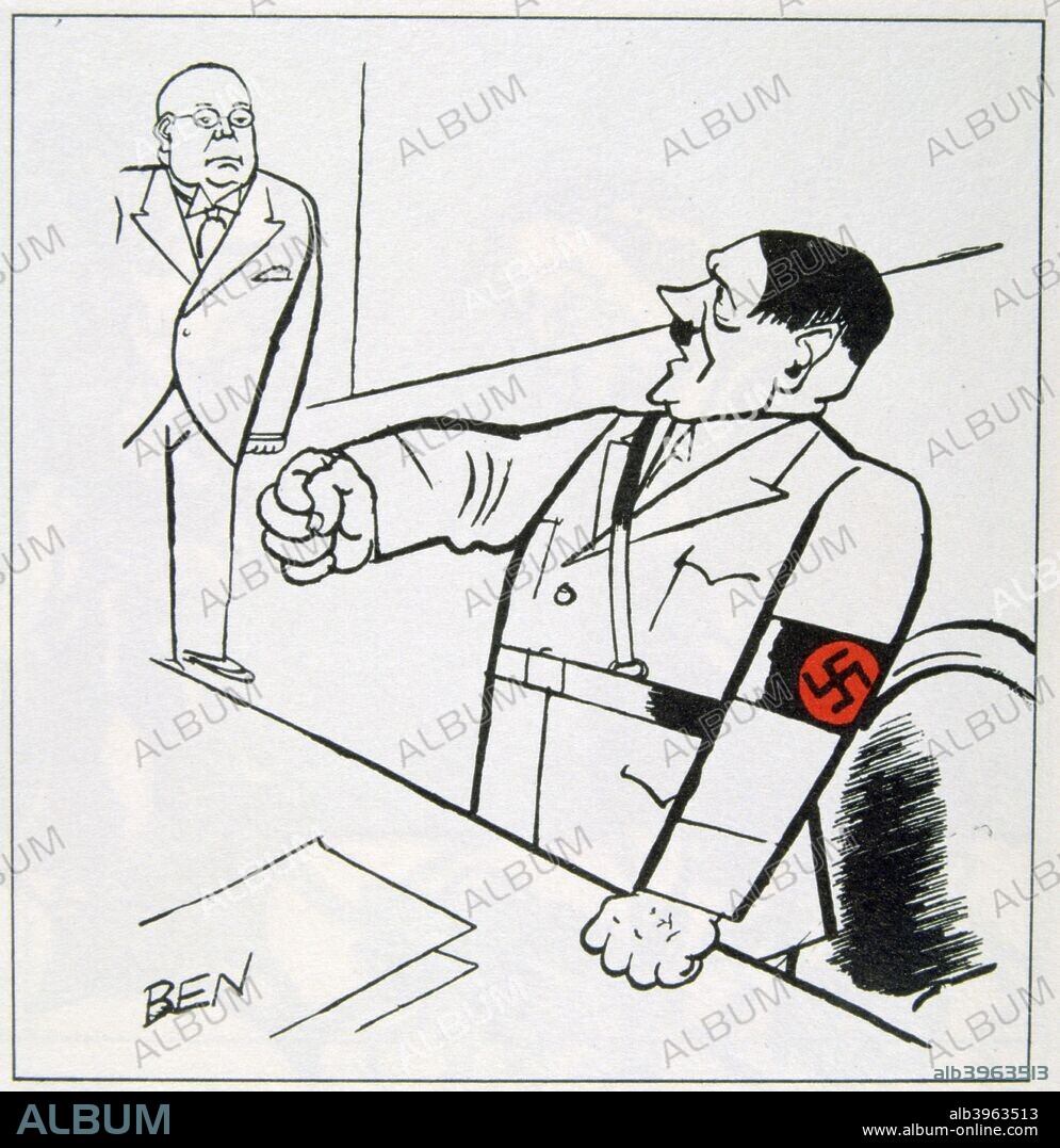 A caricature of Adolf Hitler, 1936. A cartoon in Le Petit Bleu, 12 March 1936.