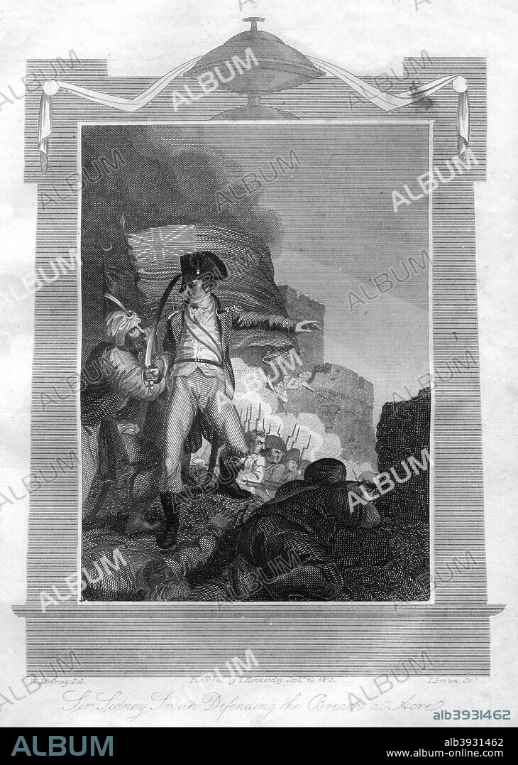 Sir Sydney Smith (1764-1840) defending the breach at Acre, 1816. Smith was the English admiral of whom Napoleon Bonaparte said, That man made me miss my destiny. From The History of the War, from the Commencement of the French Revolution to the Present Time, volume I, by Hewson Clarke, published by T Kinnersley (London, 1816).