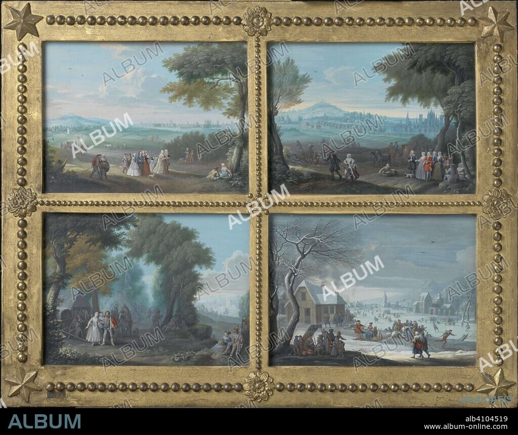 JACQUES-GUILLAUME VAN BLARENBERGHE (MENTIONED ON OBJECT) et LOUIS NICOLAS VAN BLARENBERGHE (MENTIONED ON OBJECT). Four Landscapes, Representing the Four Seasons. Dating: c. 1735 - c. 1745. Place: Paris. Measurements: h 21 cm × w 28 cm; d 3.6 cm.