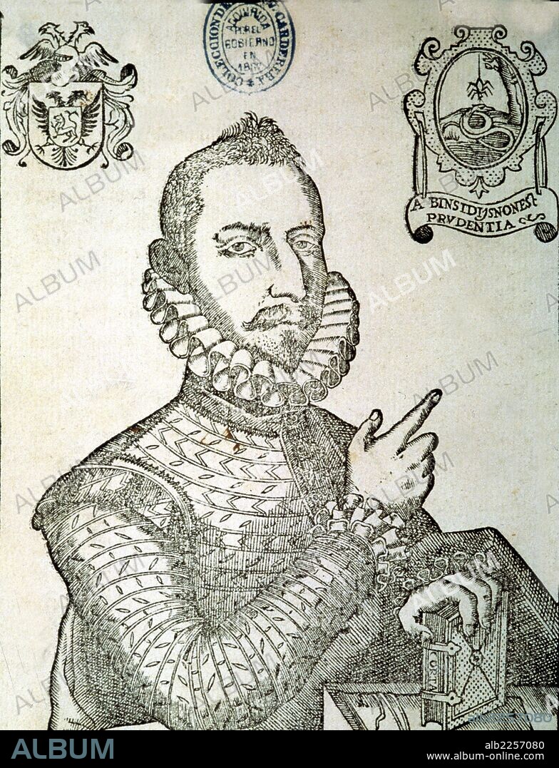 MATEO ALEMAN. ESCRITOR ESPAÑOL. SEVILLA 1547 - 1615. PORTADA DEL GUZMAN DE ALFARACHE, 1ª PARTE.MADRID 1599. GRABADO BIBLIOTECA NACIONAL. MADRID.