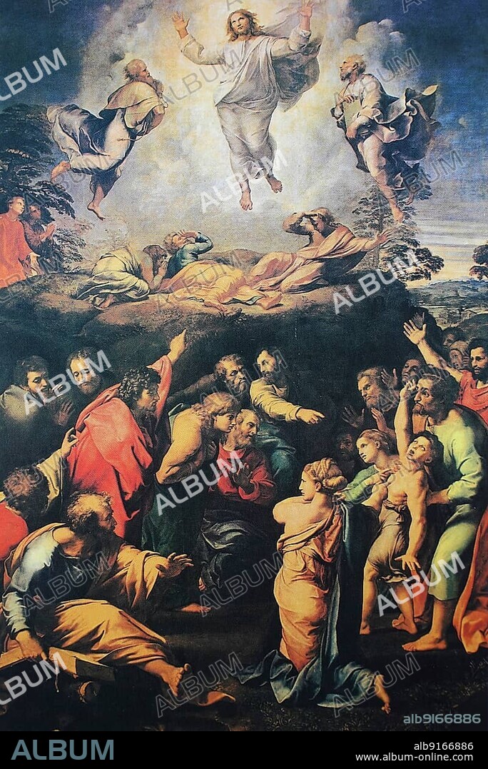 The Transfiguration of Christ, by Raffaello Sanzio da Urbino, also Raffael da Urbino, Raffaello Santi, Raffaello Sanzio, Raphael, Italian painter, Italy, digitally restored reproduction of a work of art (public domain) from c. 1500, Europe.