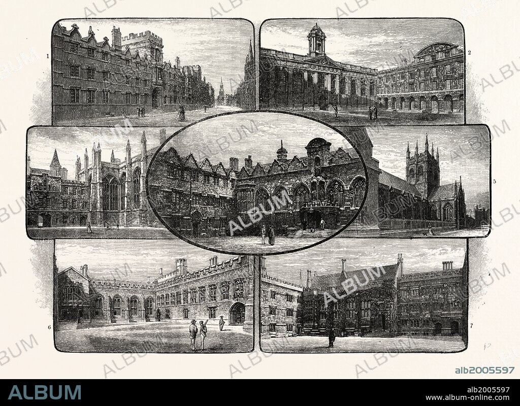 THE THIRTEENTH AND FOURTEENTH CENTURY COLLEGES OF OXFORD UNIVERSITY: 1. University College; 2. Queen's College and Chapel; 3. New College Chapel; 4. Oriel College and Chapel; 5. Merton Chapel; 6. Balliol Old Hall and New Library; 7. Exeter College.