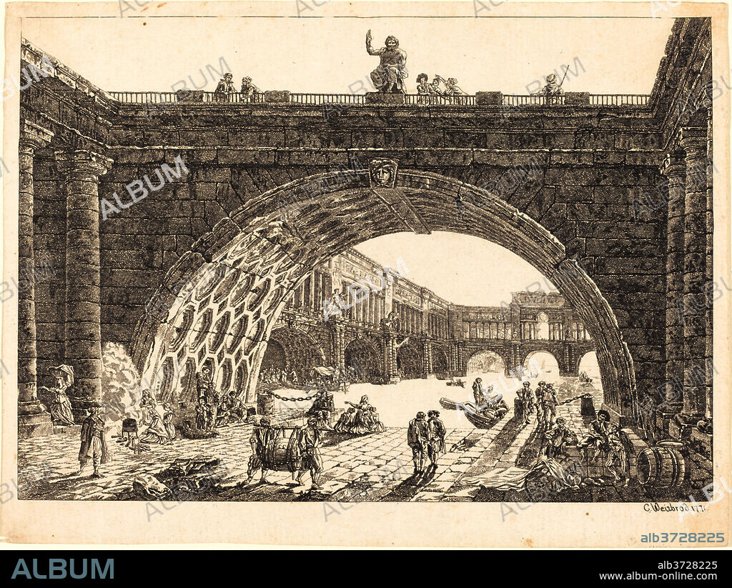 CARL WILHELM WEISBROD AFTER HUBERT ROBERT. Architectural Fantasy of a Monumental Port. Dated: 1771. Dimensions: sheet: 15.4 x 20.5 cm (6 1/16 x 8 1/16 in.). Medium: etching on laid paper [proof].