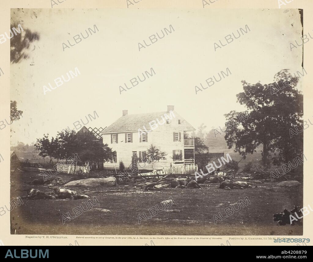 Trossell's House, Battle-Field of Gettysburg. Timothy O'Sullivan; American, born Ireland, 1840-1882. Date: 1863. Dimensions: 17.7 x 22.9 cm. Albumen print, pl. 42 from the album "Gardner's Photographic Sketch Book of the War, vol. 1" (1866). Origin: United States.