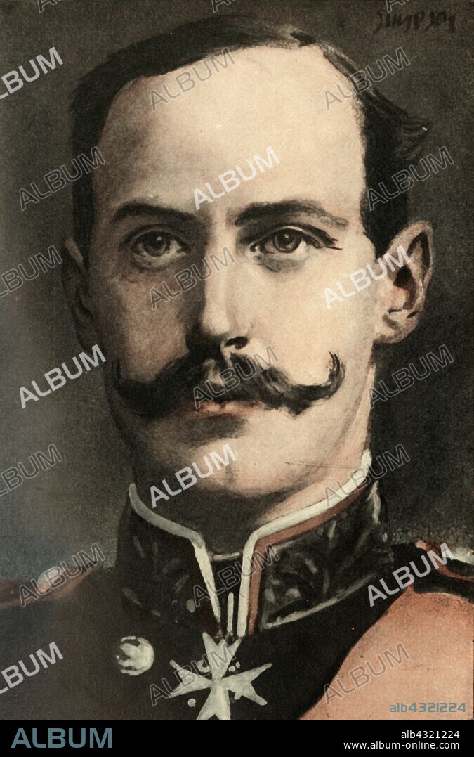 JOSEPH SIMPSON. 'Haakon VII., King of Norway', 1910. Portrait of King Haakon Vll of Norway (1872-1957). Christian Frederik Carl Georg Valdemar Axel, known as Prince Carl of Denmark until 1905, was a Danish prince who became the first king of Norway after the 1905 dissolution of the union with Sweden. From "The Strand Magazine, an illustrated monthly", Volume XL - July to December 1910. [George Newnes Ltd, London, 1910].