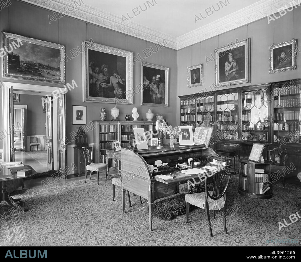 Mr Selfridge's Room, Lansdowne House, Berkeley Square, London, 1921. At the time of this photograph, Lansdowne House was leased to the American retail entrepreneur Harry Gordon Selfridge, of Selfridge's department store fame. Lansdowne House was the family home of the Marquesses of Lansdowne, but like many London homes of the aristocracy, it proved difficult for the owners to maintain in the harsh British economic climate after the First World War, and prior to a period of it being leased out to occupiers, it was finally sold off and became a gentlemen's and ladies' club.