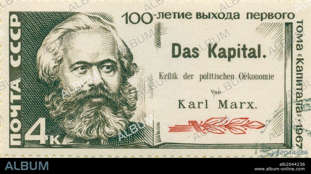 stamp printed by Russia, shows portrait Karl Marx, circa 1967.