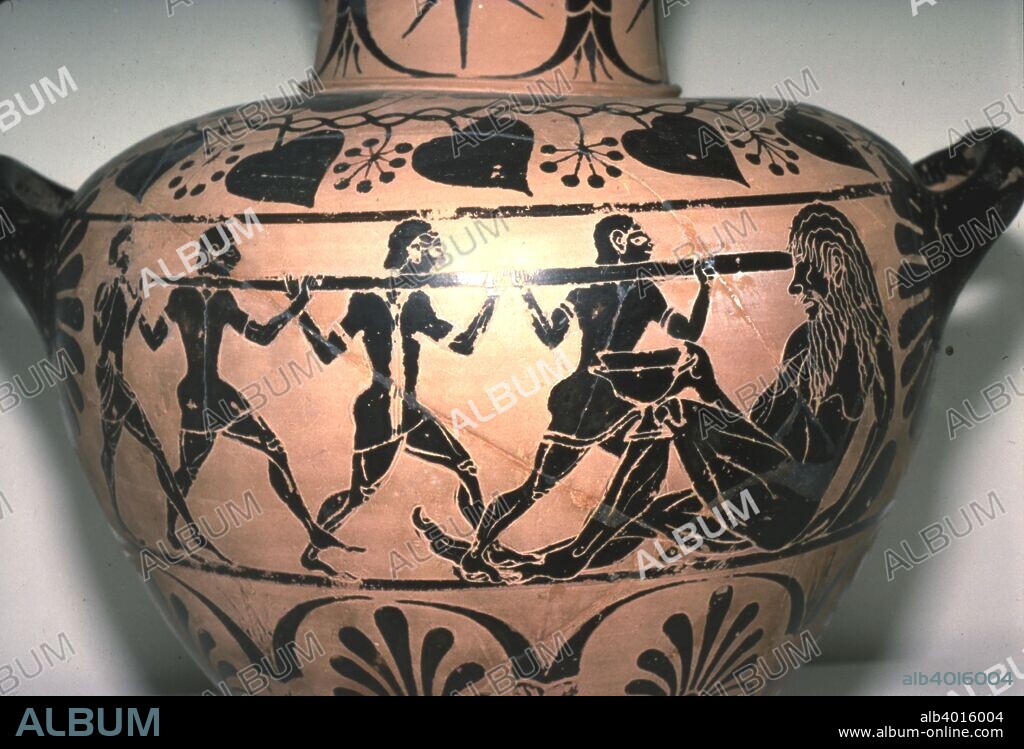 Greek Vase, Blinding of Polyphemus, late Archaic period, c530BC-c510BC.