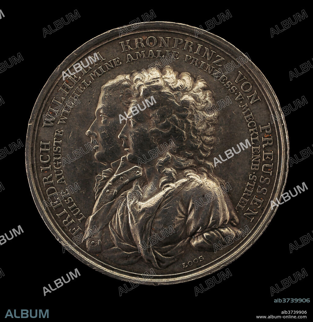 DANIEL FRIEDRICH LOOS AND FRIEDRICH WILHELM LOOS. Marriage Medal of Crown Prince Frederick William of Prussia and Princess Louise Augusta of Mecklenburg-Strelitz [obverse]. Dated: 1793. Dimensions: overall (diameter): 4.27 cm (1 11/16 in.)  gross weight: 27.98 gr (0.062 lb.)  axis: 12:00. Medium: silver.