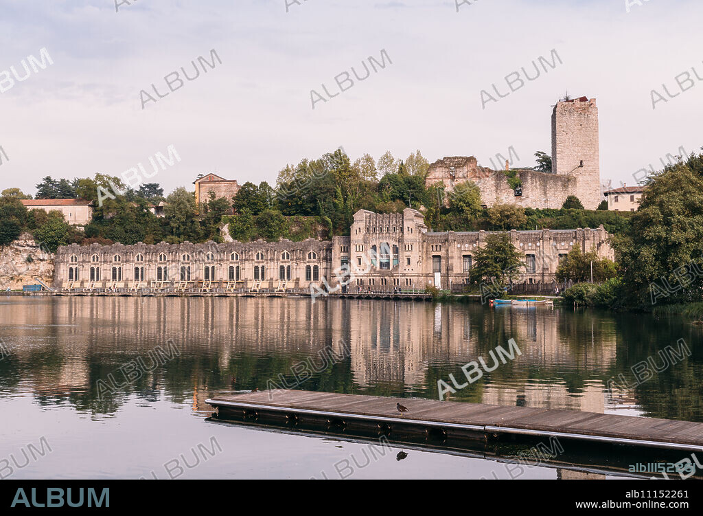 Castello Visconteo (Visconti Castle) in Trezzo sull' Adda at sunset, Milan, Lombardy, Italy, Europe.