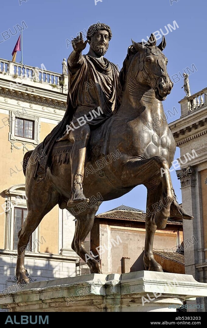 Equestrian statue of Marcus Aurelius, Piazza del Campidoglio Capitol Square, Rome, Lazio, Italy, Europe.