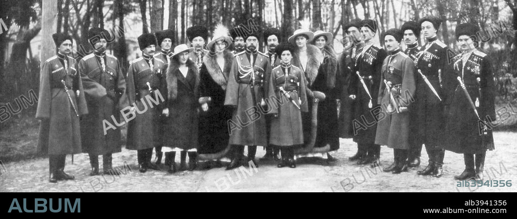 Tsar Nicholas II of Russia and his family before abdication, 1917. Nicholas and his family were assassinated by the Bolsheviks less than a year later.
