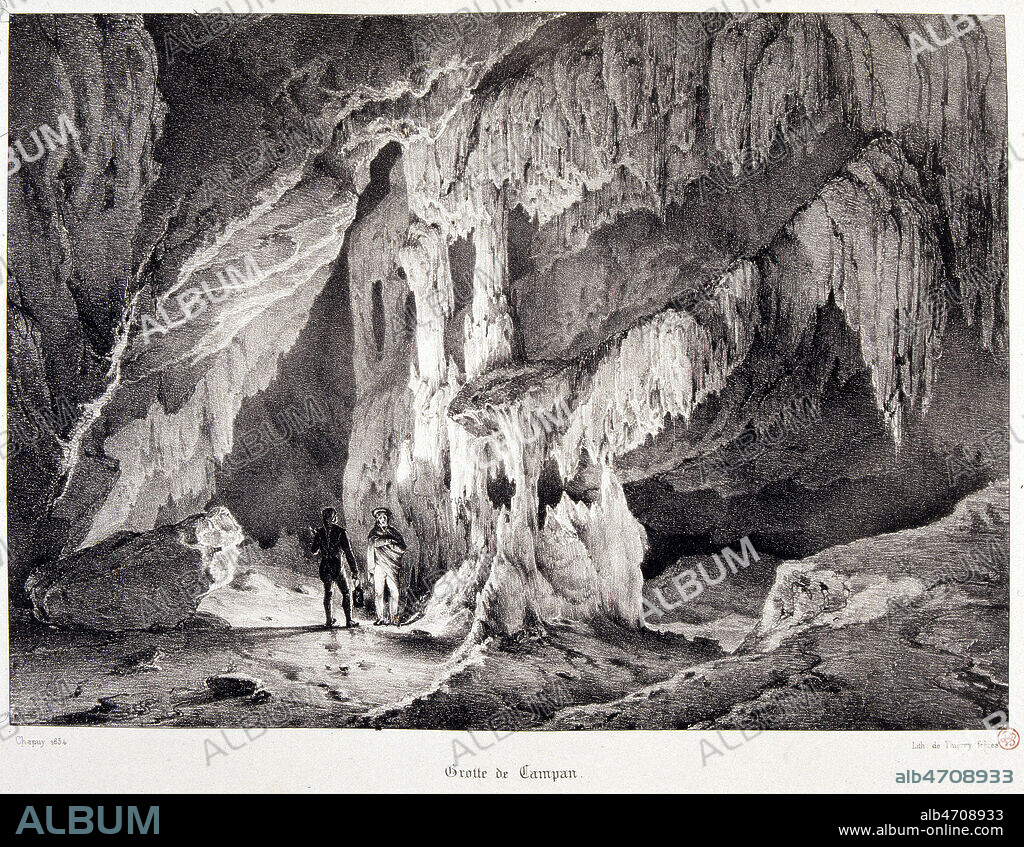 Grottes de Campan (Hautes Pyrenees). Lithographie tiree de l'ouvrage de TAYLOR et NODIER 'Voyages pittoresques et romantiques dans l'ancienne France', publie vers 1830. (19e, 19eme, XIXe s.) Credit : Collection JEAN VIGNE / Kharbine-Tapabor.