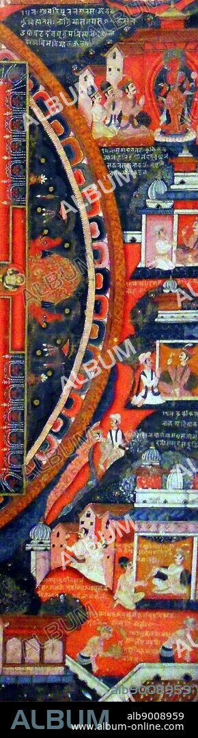 Avalokitesvara Mandala depicting the Bodhisattva of compassion in her aspect as Amoghapasa. Nepal 1860.