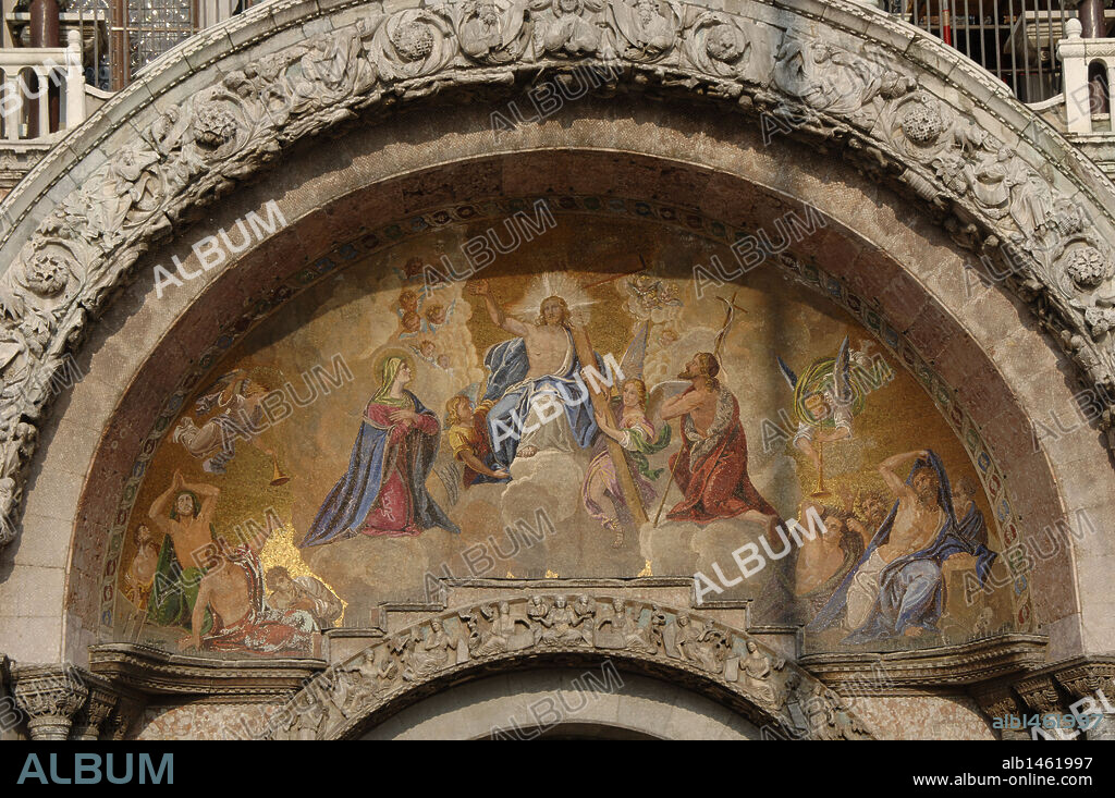 Saint Mark's Basilica. Mosaics that adorn the arches of the facade of the temple. Venice. Italy.