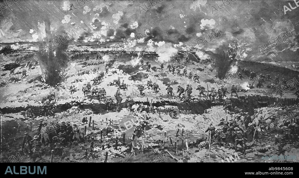 Capture of Messines Ridge; attack on Wytschaete-Messines ridge by the British on June 7, 1917', 1917. From "L'Album de la Guerre 1914-1919, Volume 2" [L'Illustration, Paris, 1924].