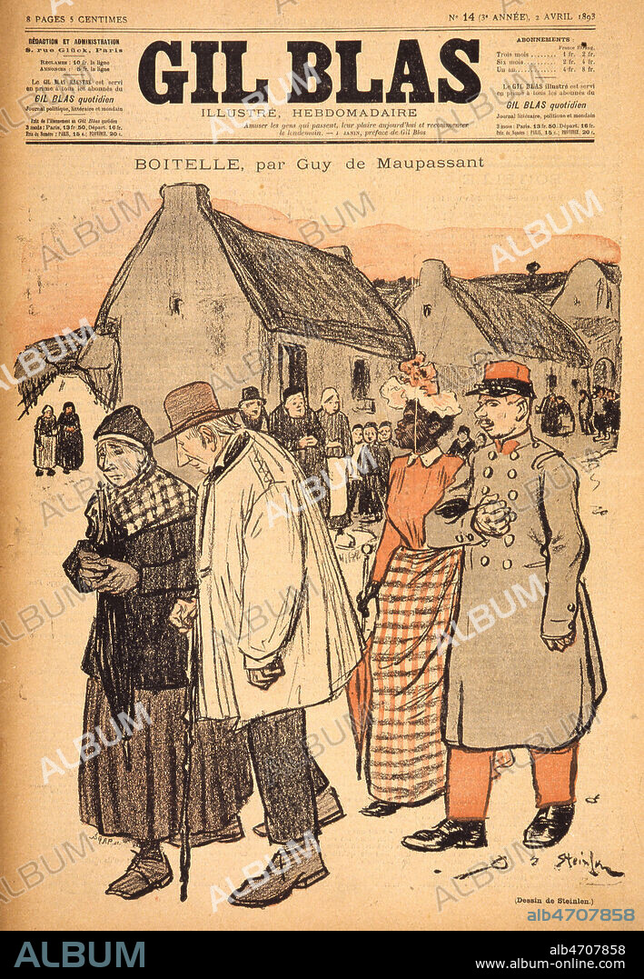 'Boitelle, par Guy de MAUPASSANT (1850-1893)'. Couverture de Gil Blas du 02/04/1893 illustree par STEINLEN (1859-1923). Credit :.