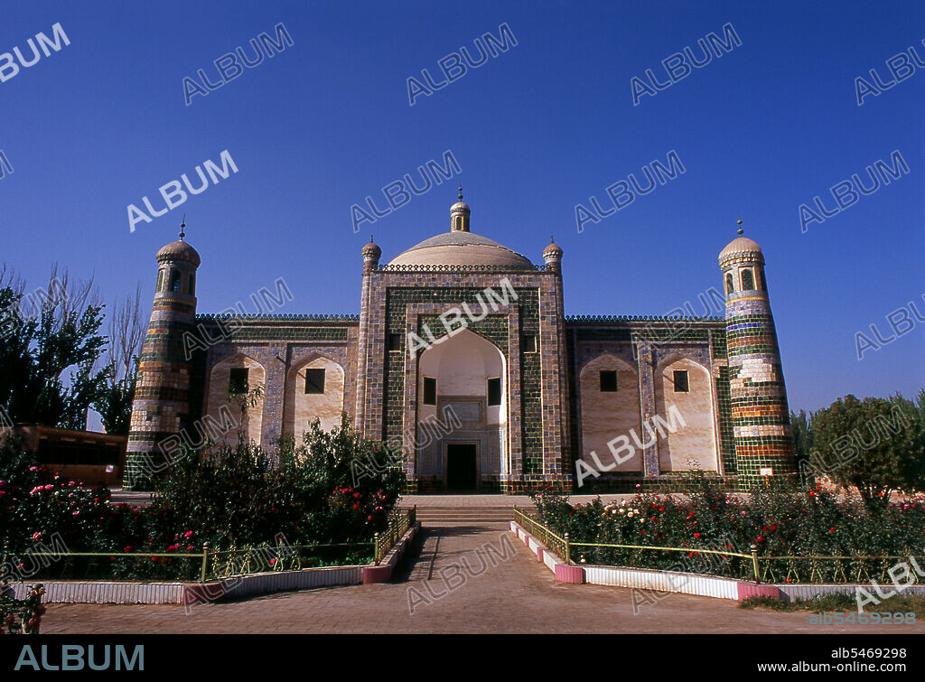 Abakh Khoja (Apaq Xoja, or more properly Afaq Khwaja (? - 1693/94) was a religious and political leader in Kashgaria (in modern-day southern Xinjiang). He was also known as Khwaja Hidayat Allah (Hidayetullah Khoja). He was a great-grandson of the famous Naqshbandi Sufi teacher, Ahmad Kasani (1461–1542) and was revered as a Sufi teacher in his own right. Abakh Khoja seized power from the Chagatay dynasty of Yarkand by inviting Dzungar invaders through the secret diplomacy of the Dalai Lama. Abakh Khoja was a powerful ruler, controlling East Turkistan including Khotan, Yarkand, Korla, Kucha and Aksu as well as Kashgar. Abakh Khoja's mausoleum is considered the holiest Muslim site in Xinjiang. It is located in Haohan Village, a northeastern suburb some 5 km from the city centre of Kashgar. First built c.1640, initially as Muhammad Yusuf tomb, the beautiful tiled mausoleum contains the tombs of five generations of the Afaqi family, providing resting places for its 72 members, both men and women.