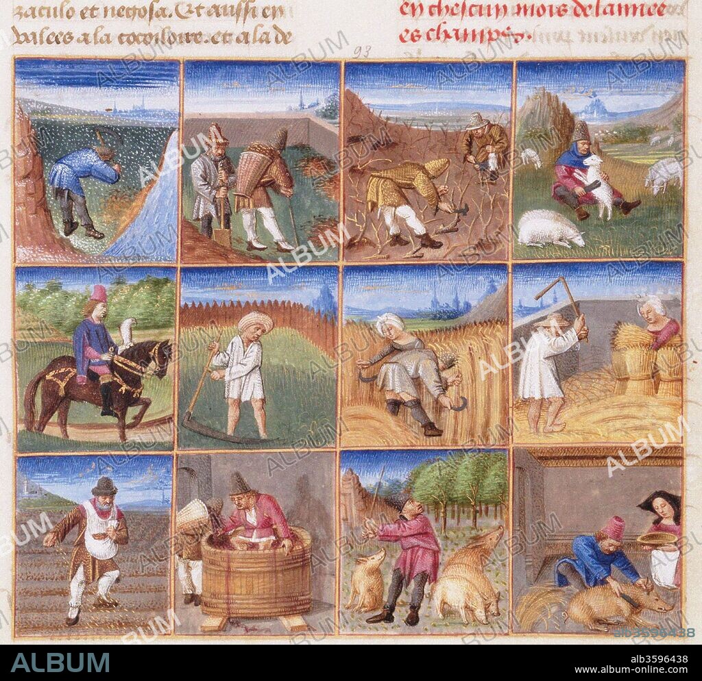 MASTER OF THE GENEVA BOCCACCIO. Ruralia commoda. Agricultural calendar from a manuscript of Pietro de' Crescenzi.