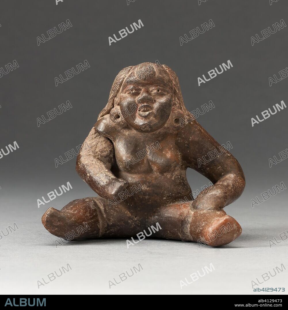 Seated Female Figure. Olmec; Gulf Coast, Mexico. Date: 800 BC-400 BC. Dimensions: H. 8.7 cm (3 7/16 in.). Ceramic and pigment with cinnabar. Origin: Mexico.