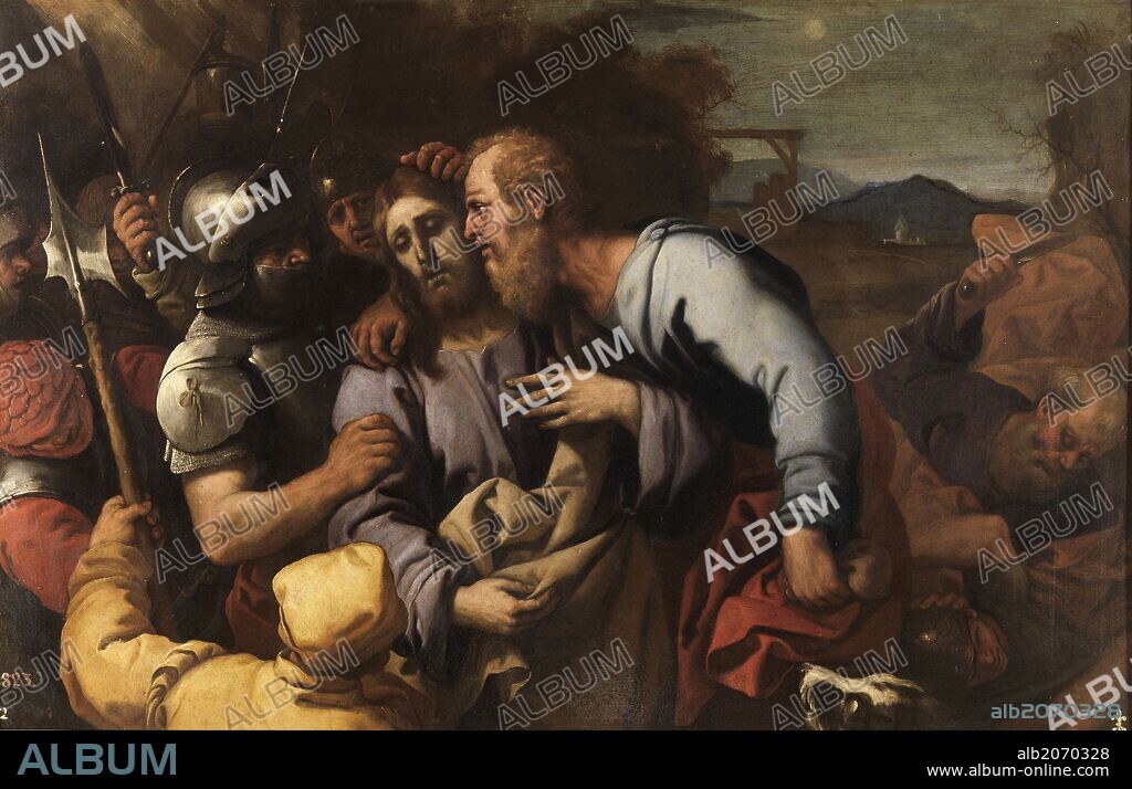 Luca Giordano / 'El beso de Judas', 1655-1660, Escuela Italiana, Óleo sobre Lámina de cobre, 43 cm x 66 cm, P00171.